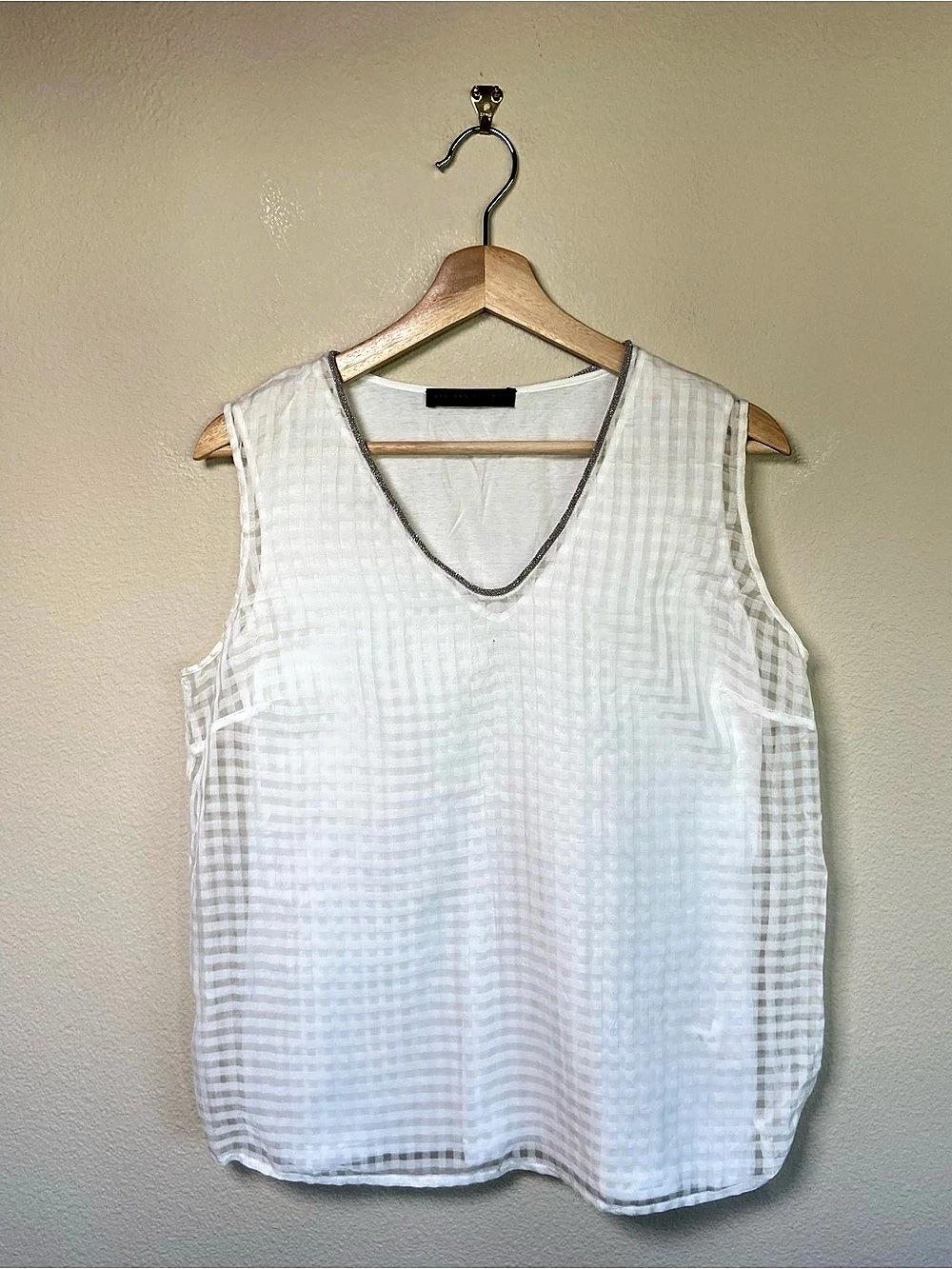 Fabiana Filippi Checkered Cotton Silk Tank in White Size Medium